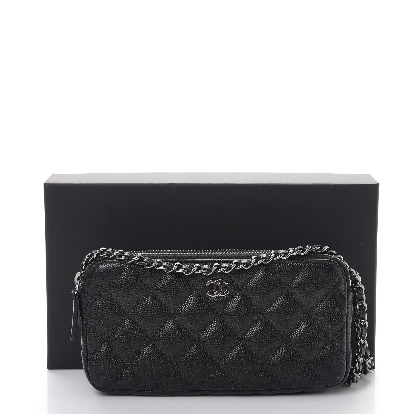 Caviar Quilted Small Clutch With Chain Black