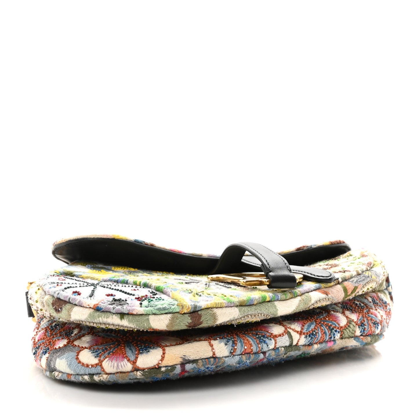 Canvas Embroidered Kaleidiorscopic Saddle Bag Multicolor