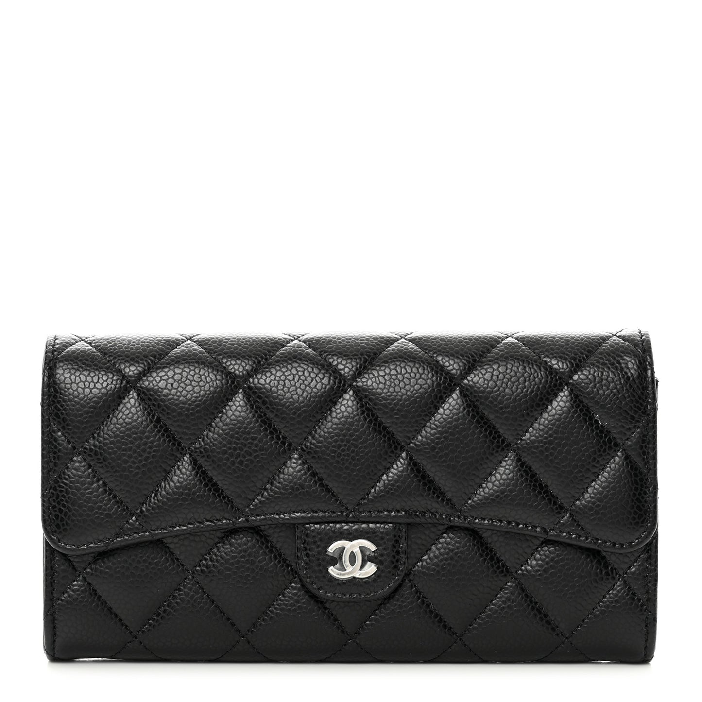 Caviar Quilted Long Flap Wallet Black