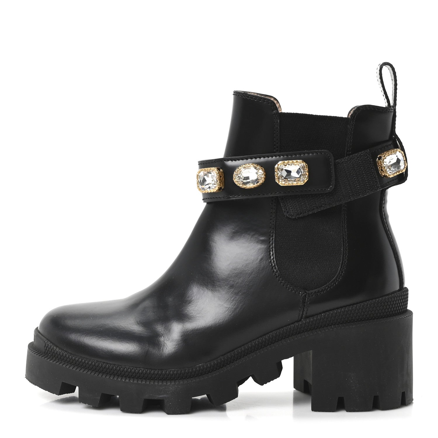 Gucci Calfskin Crystal GG Trip Chelsea Ankle Boots 35 Black 1 of 9