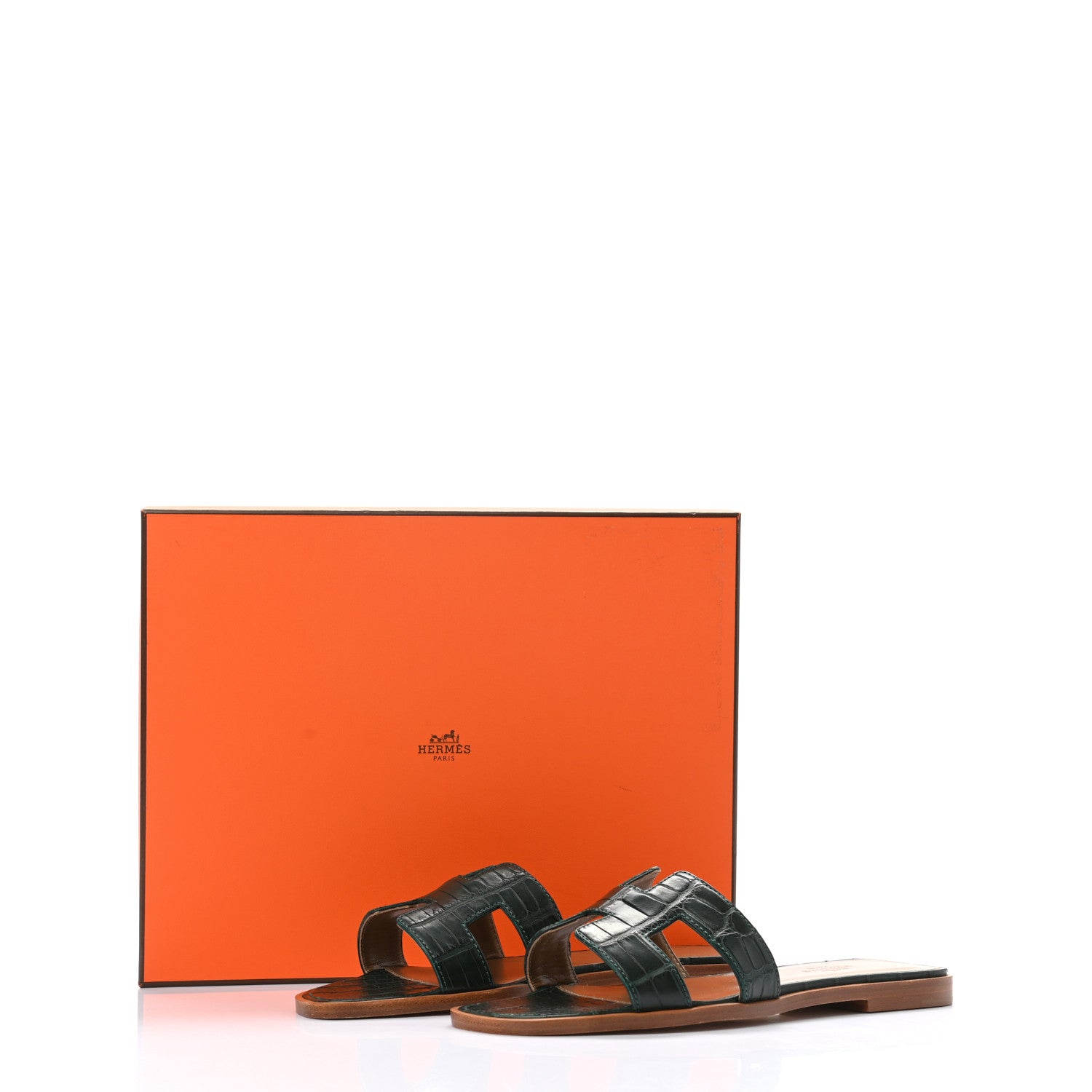 Hermes Shiny Alligator Oran Sandals 36 Vert Fonce 9 of 9