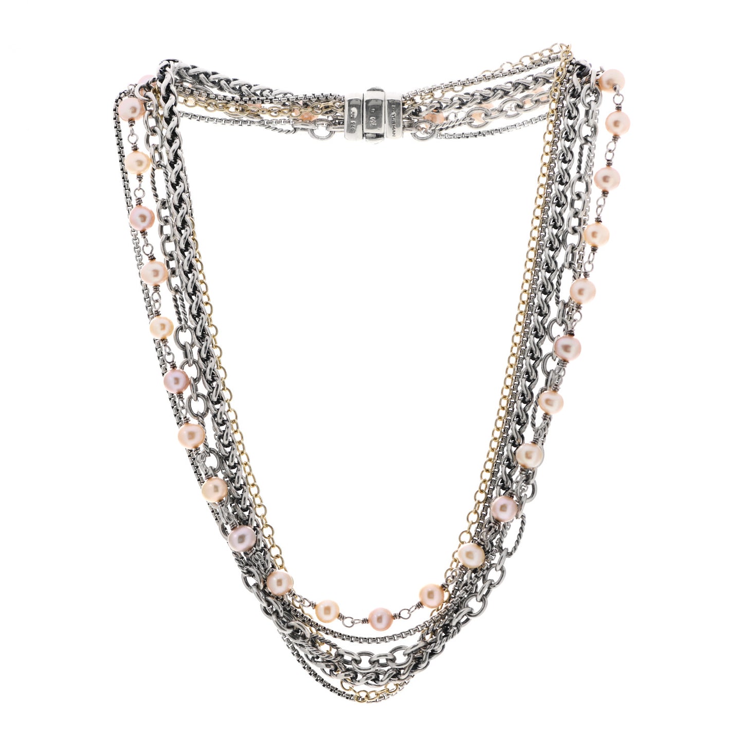 Sterling Silver 18K Yellow Gold Pearl Multi Chain Necklace