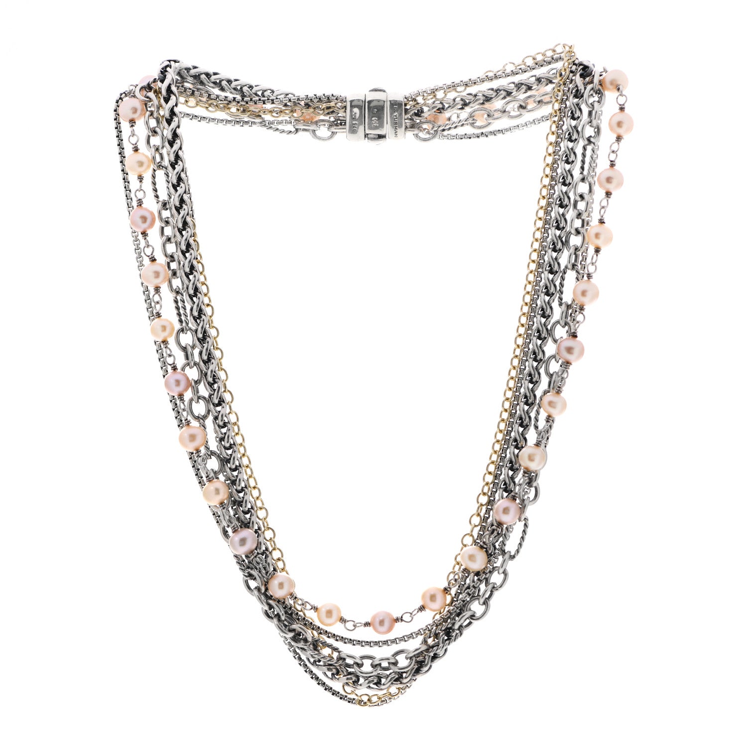 David Yurman Sterling Silver 18K Yellow Gold Pearl Multi Chain Necklace 3 of 4