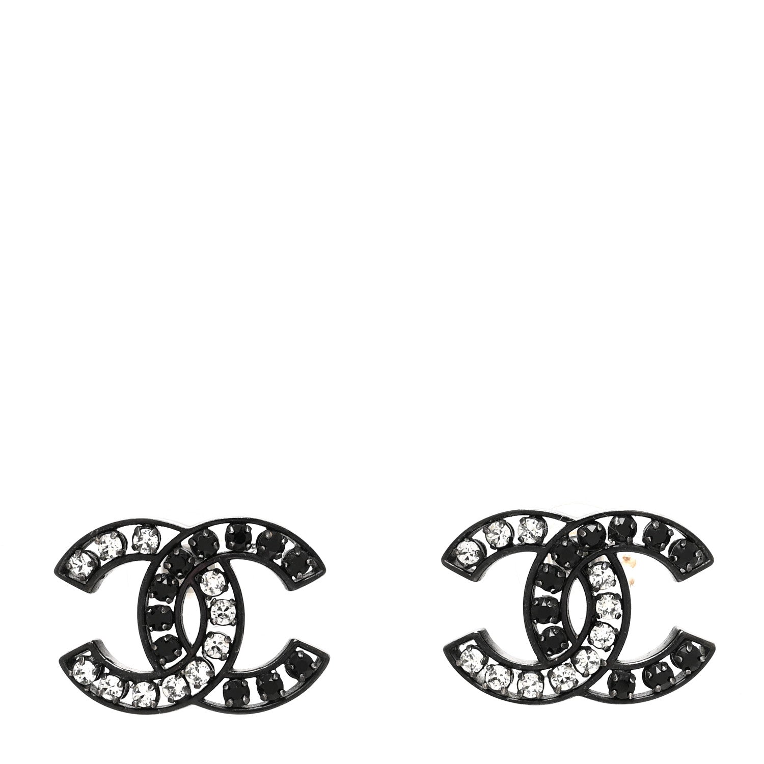 Chanel Crystal CC Earrings Black Silver 1 of 3