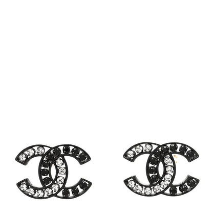 Chanel Crystal CC Earrings Black Silver 1 of 3