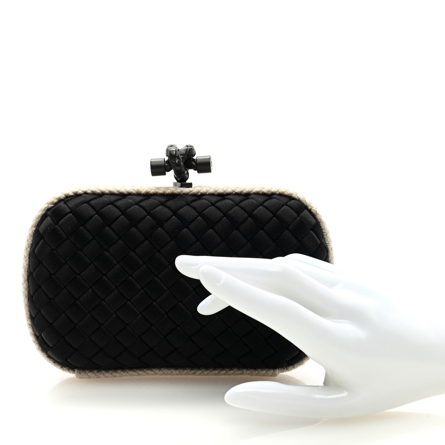 Intrecciato Silk Raffia Knot Clutch Black