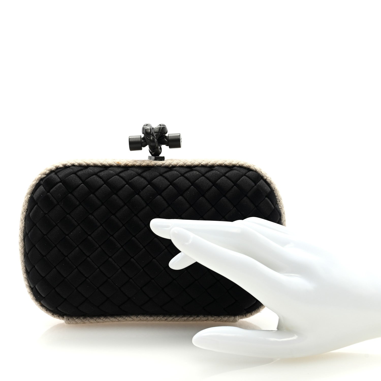 Bottega Veneta Intrecciato Silk Raffia Knot Clutch Black 2 of 6
