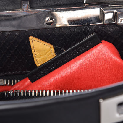 Fendi Vitello Seta Python Crocodile Monster Eyes Medium Peekaboo Iconic Satchel Black Girasole 8 of 11