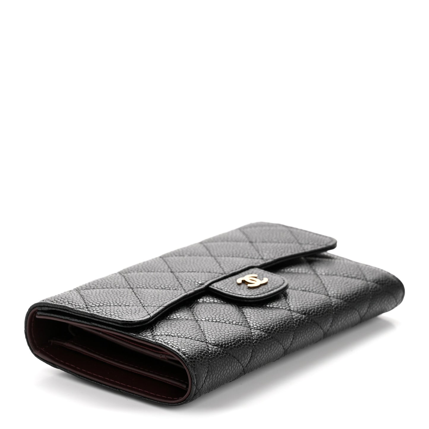 Caviar Quilted Large Flap Wallet Black