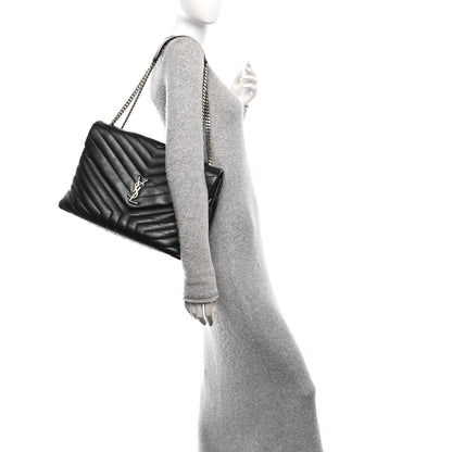 Saint Laurent Calfskin Y Quilted Monogram Large Loulou Chain Satchel Black 2 of 10