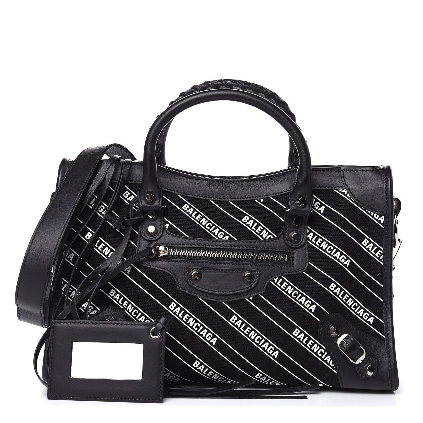 Canvas Satin Calfskin Diagonal Allover Logo Print Classic Silver Hardware S City Black White