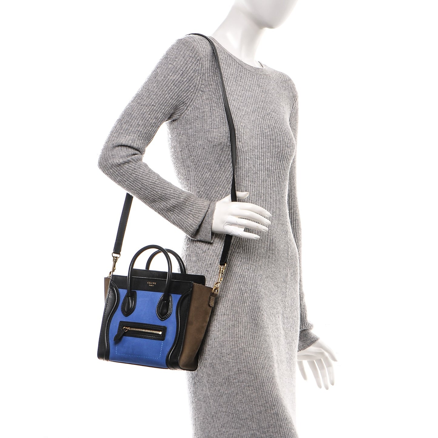 Calfskin Nubuck Suede Nano Tri-Color Luggage Blue