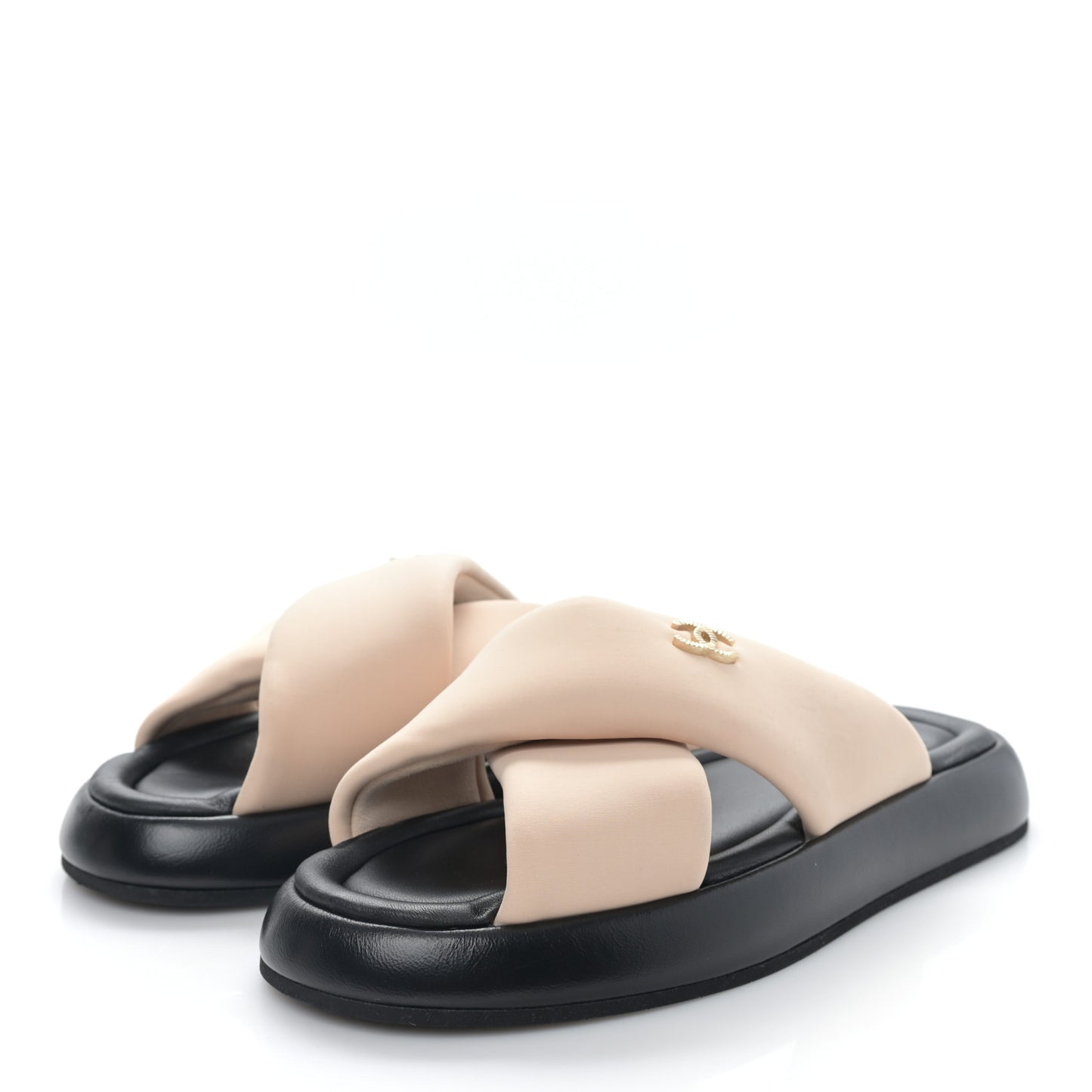 Fabric CC Mules Sandals 38 Light Beige