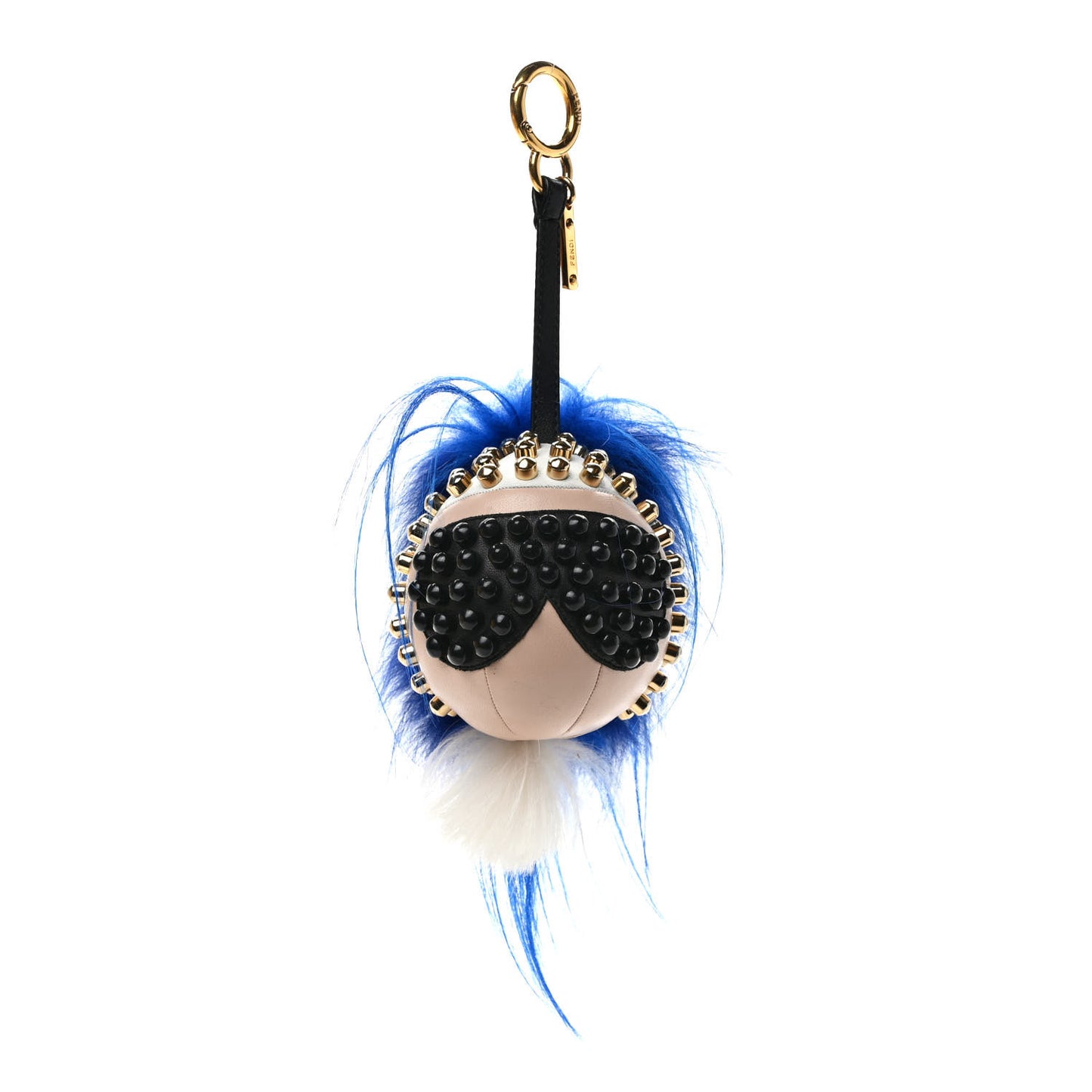 Shiny Nappa Goat Fox Fur Studded Punkito Karlito Bag Charm White Black Blue Neon