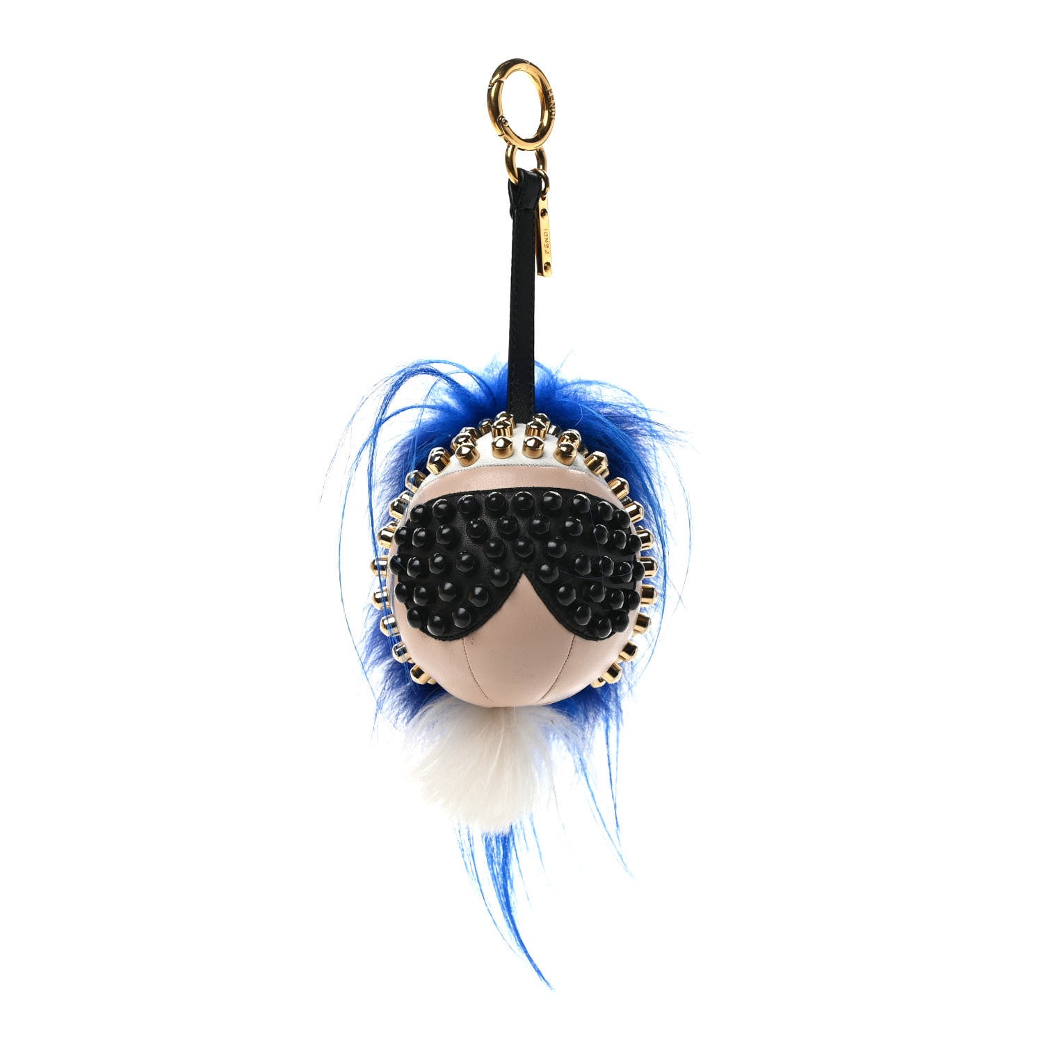 Fendi Shiny Nappa Goat Fox Fur Studded Punkito Karlito Bag Charm White Black Blue Neon 1 of 5