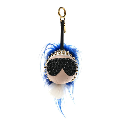 Fendi Shiny Nappa Goat Fox Fur Studded Punkito Karlito Bag Charm White Black Blue Neon 1 of 5