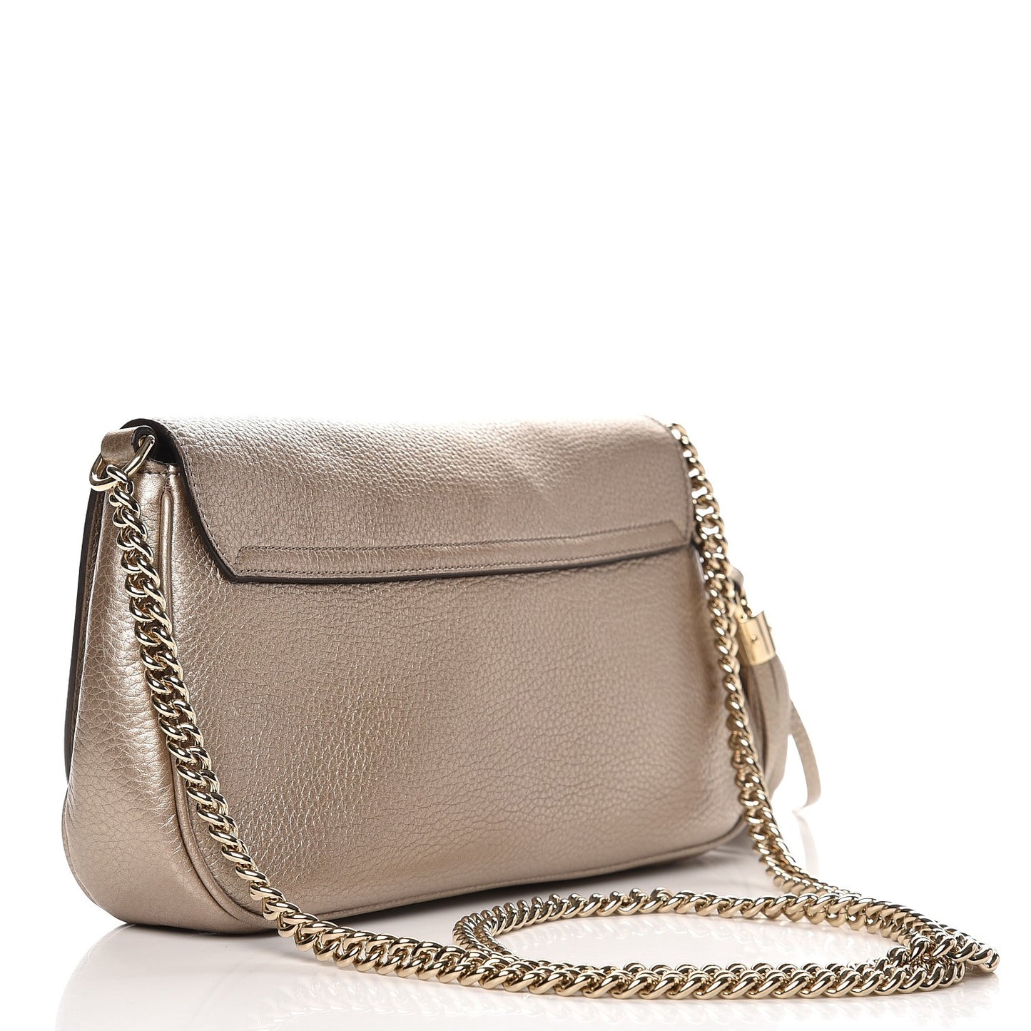 Metallic Pebbled Calfskin Medium Soho Flap Crossbody Golden Beige