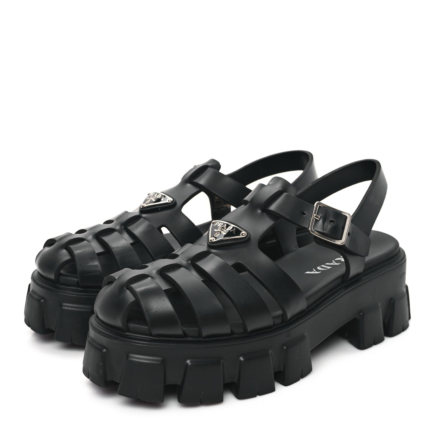 Prada Foam Rubber Triangle Logo Monolith 55mm Cage Sandals 41 Black 3 of 9