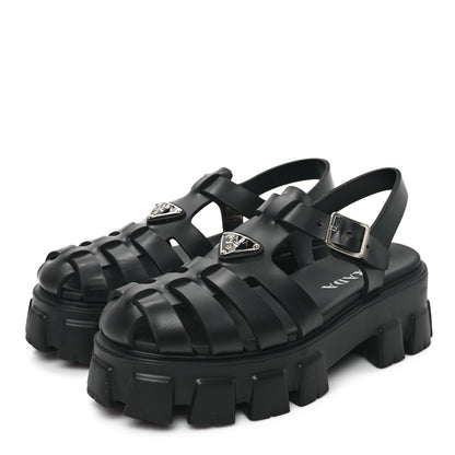 Prada Foam Rubber Triangle Logo Monolith 55mm Cage Sandals 41 Black 3 of 9