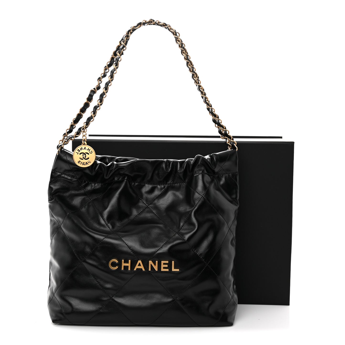 Shiny Calfskin Quilted Small Chanel 22 Black