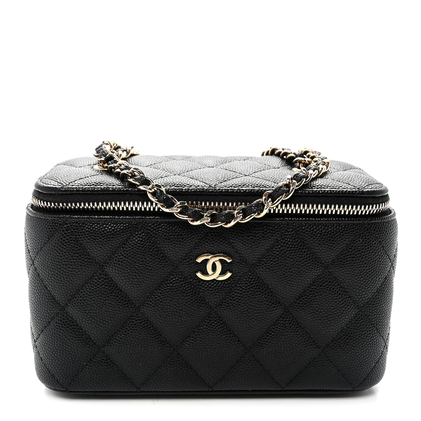 Caviar Quilted Small Vanity Case With Chain Black