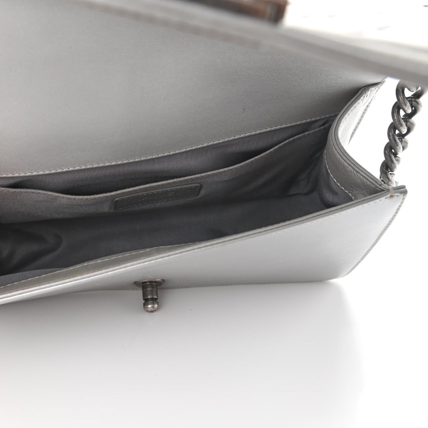 Metallic Calfskin Quilted Medium Boy Flap Silver