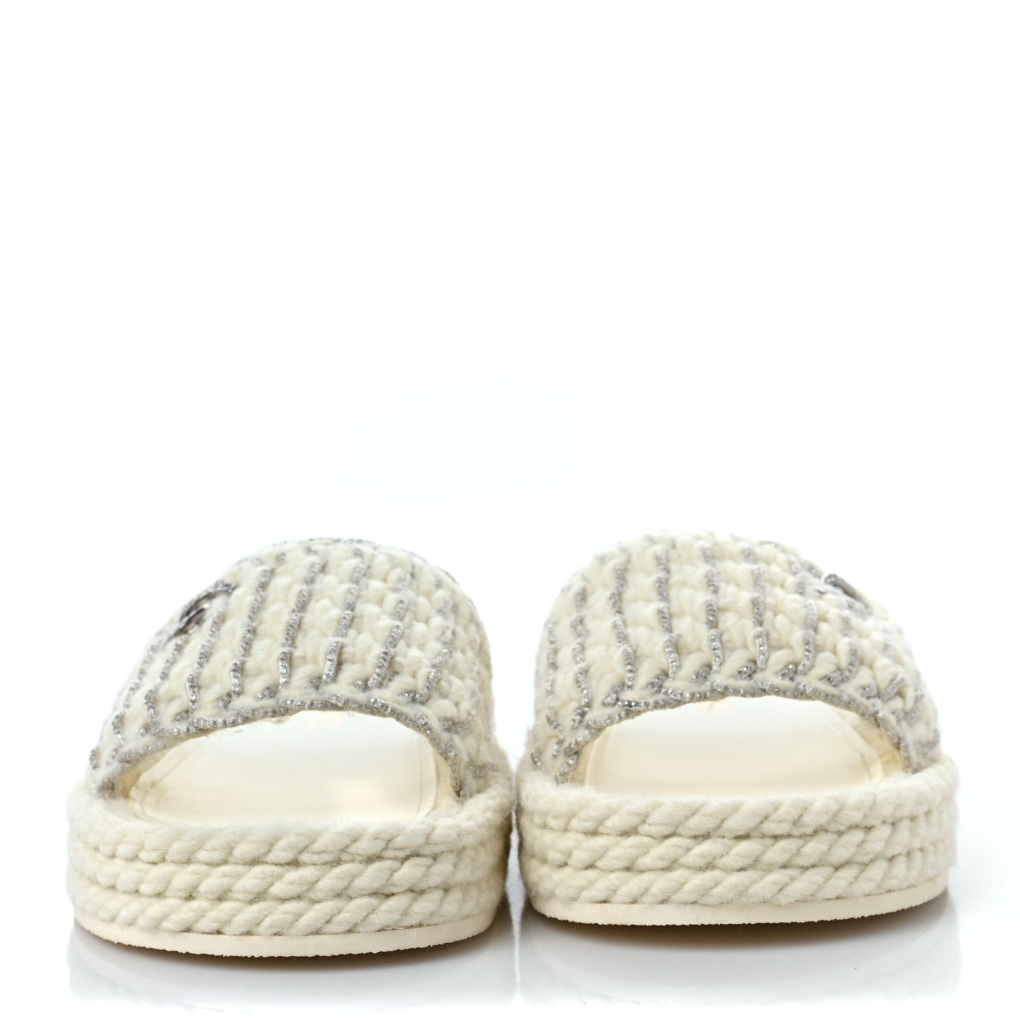 Braided Knit CC Mules 41 Ecru
