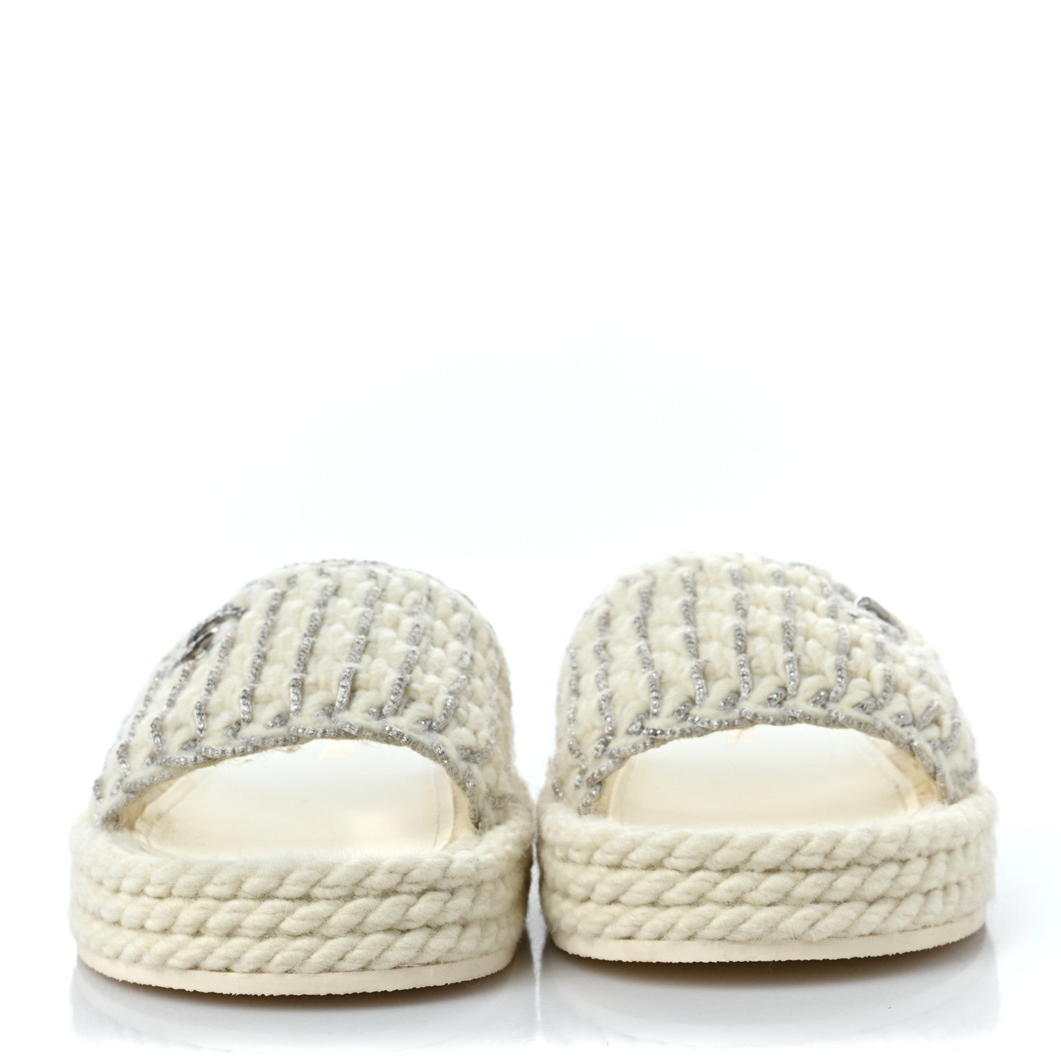 Chanel Braided Knit CC Mules 41 Ecru 2 of 9