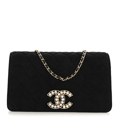 Chanel Suede Quilted Crystal Pearl CC Flap Black 1 of 12