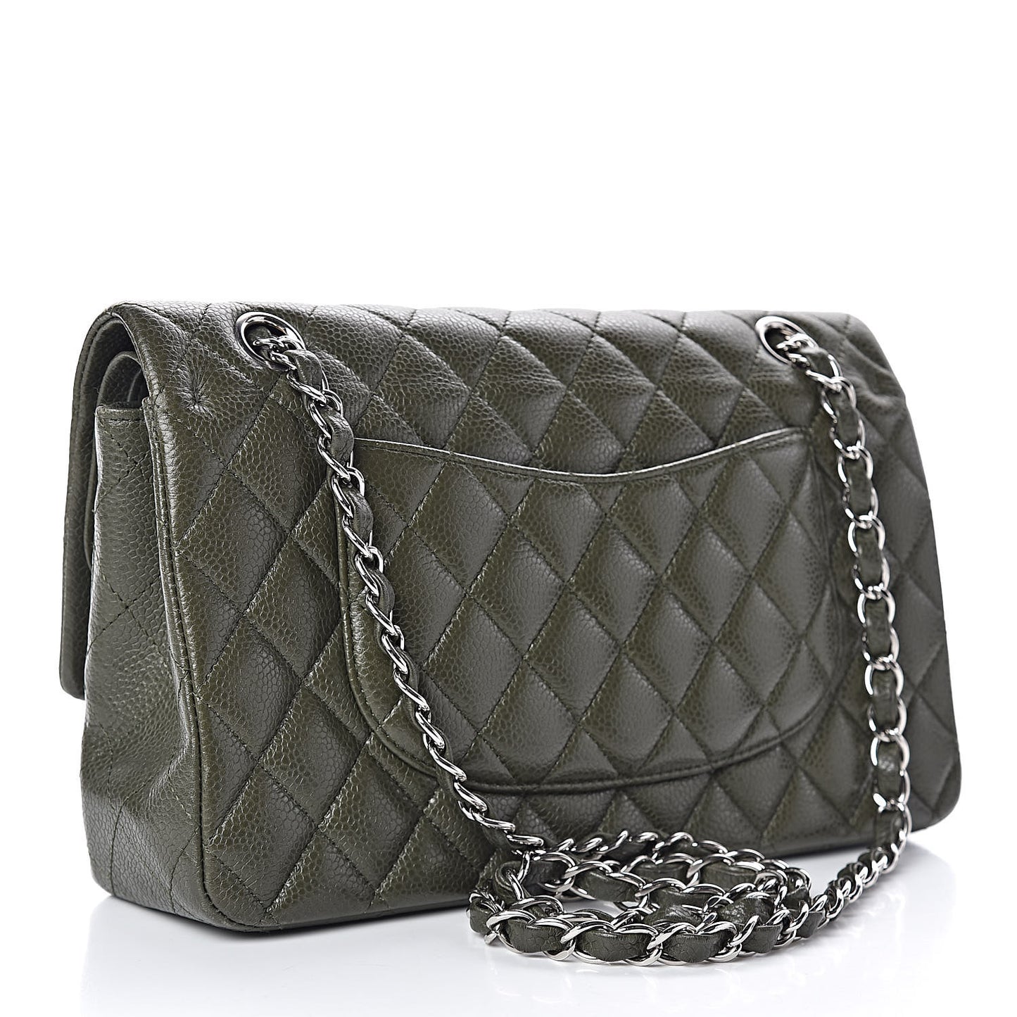 Caviar Quilted Medium Double Flap Dark Green