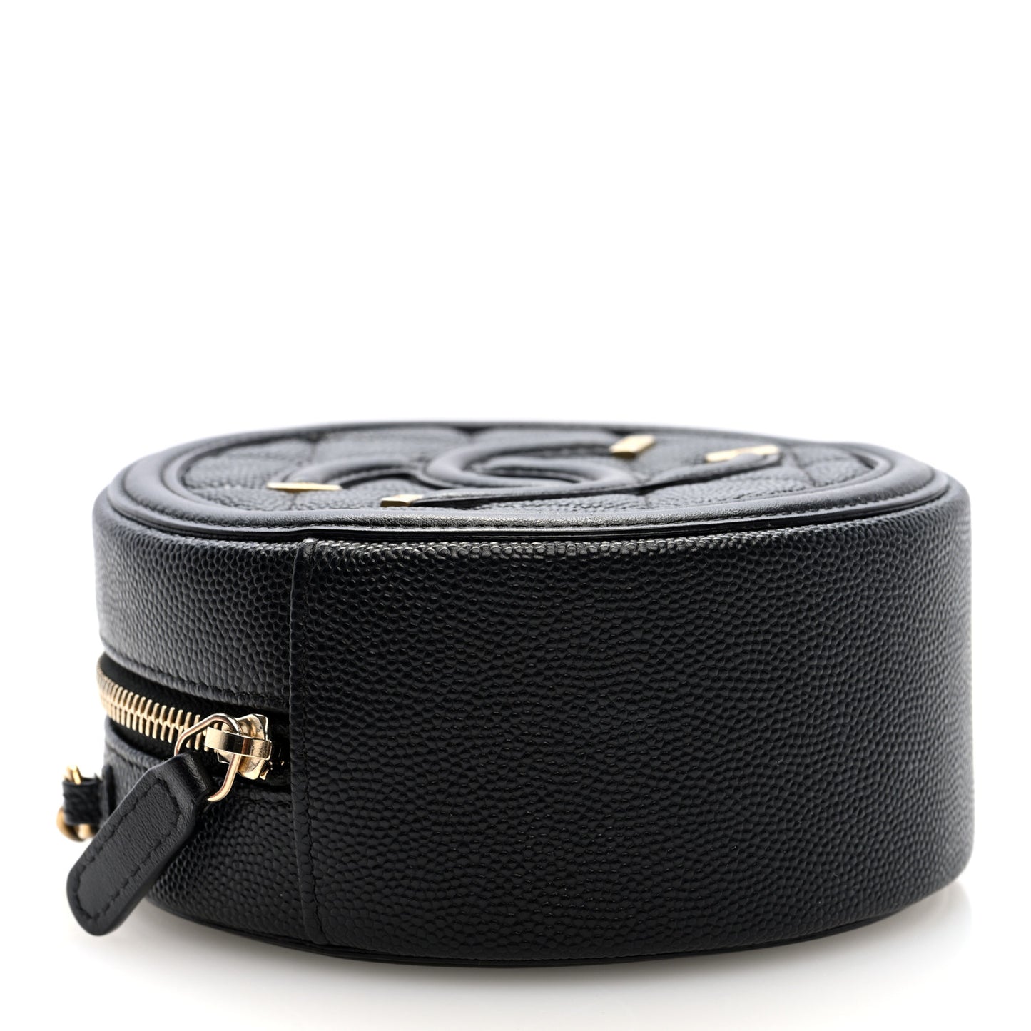 Caviar Quilted Round Filigree Crossbody Black