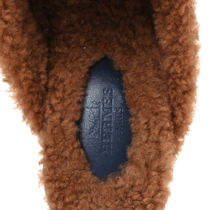 Hermes Suede Goatskin Woolskin Womens Oz Mules 36 Marine Gold 7 of 9