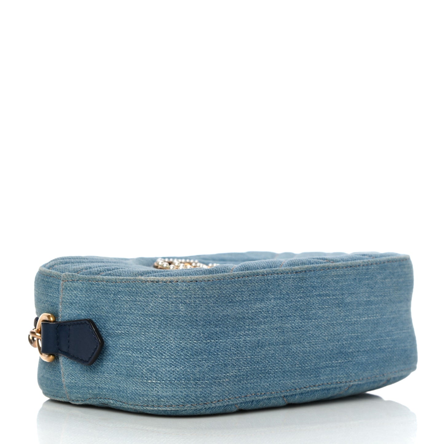 Denim Matelasse Mini Pearly GG Marmont Chain Shoulder Bag Blue
