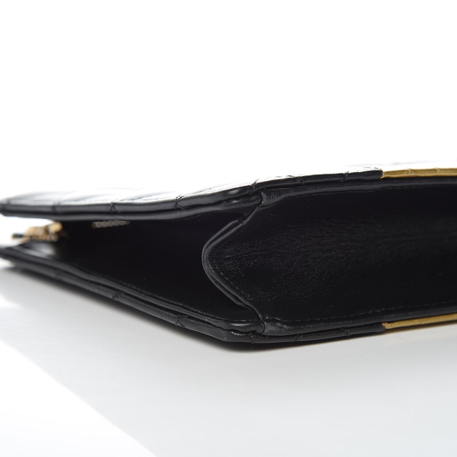 Chanel Lambskin Metallic Calfskin Crocodile Embossed Clutch Black Gold 8 of 9