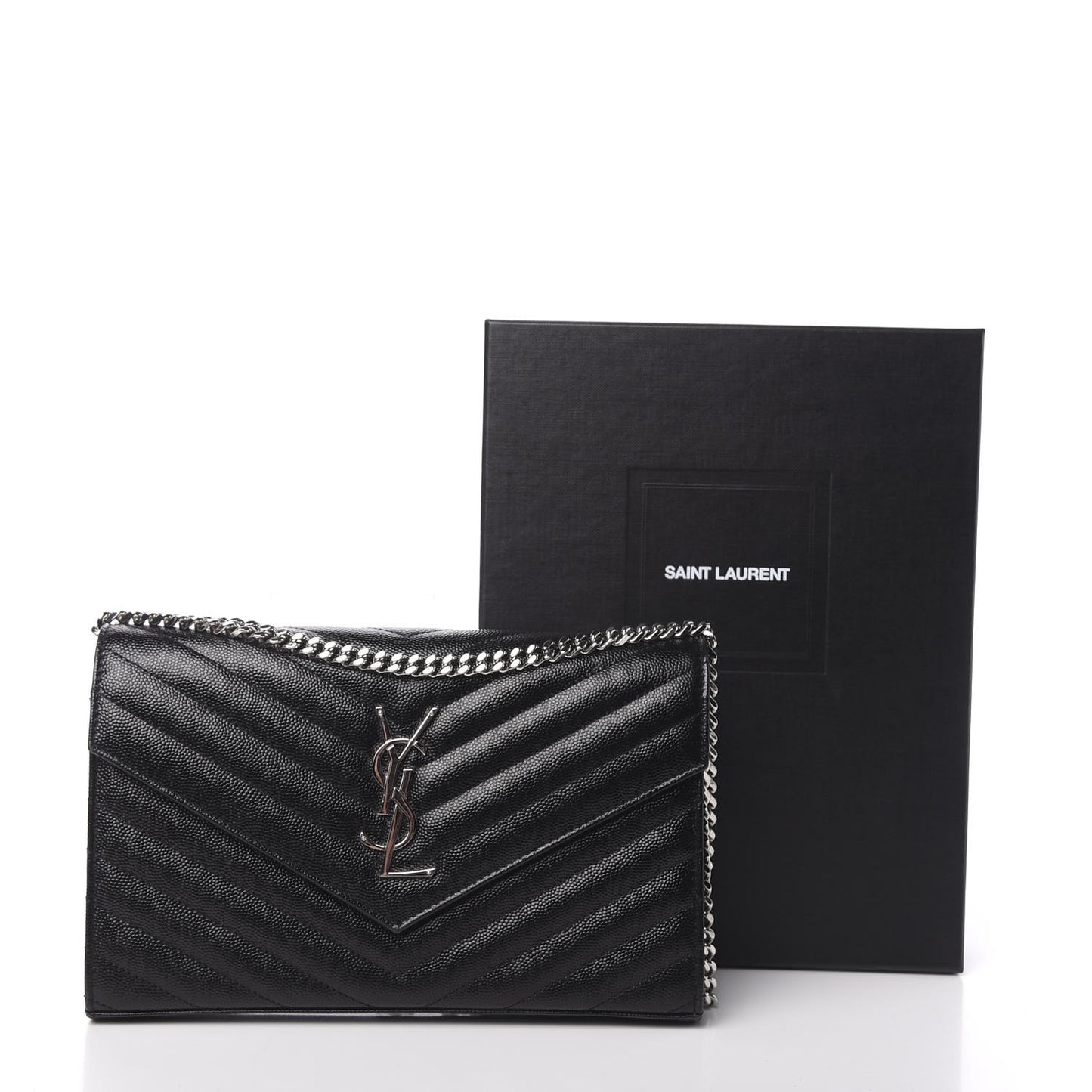 Grain De Poudre Matelasse Chevron Monogram Chain Wallet Black