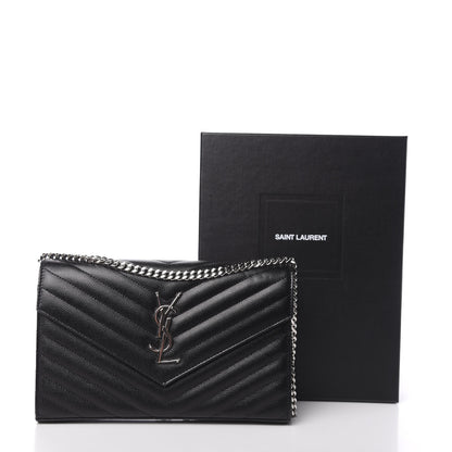 Saint Laurent Grain De Poudre Matelasse Chevron Monogram Chain Wallet Black 11 of 11