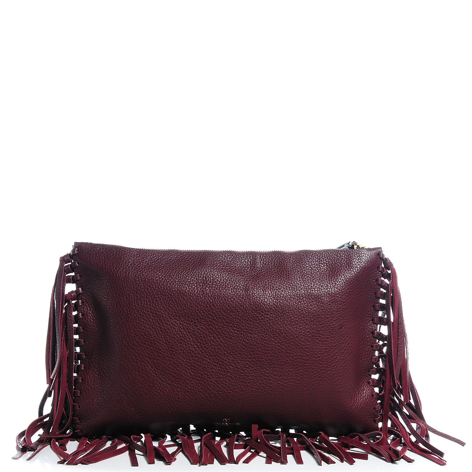 Valentino Garavani Grained Calfskin Oversized Rockee Fringe Clutch Rubin 1 of 7