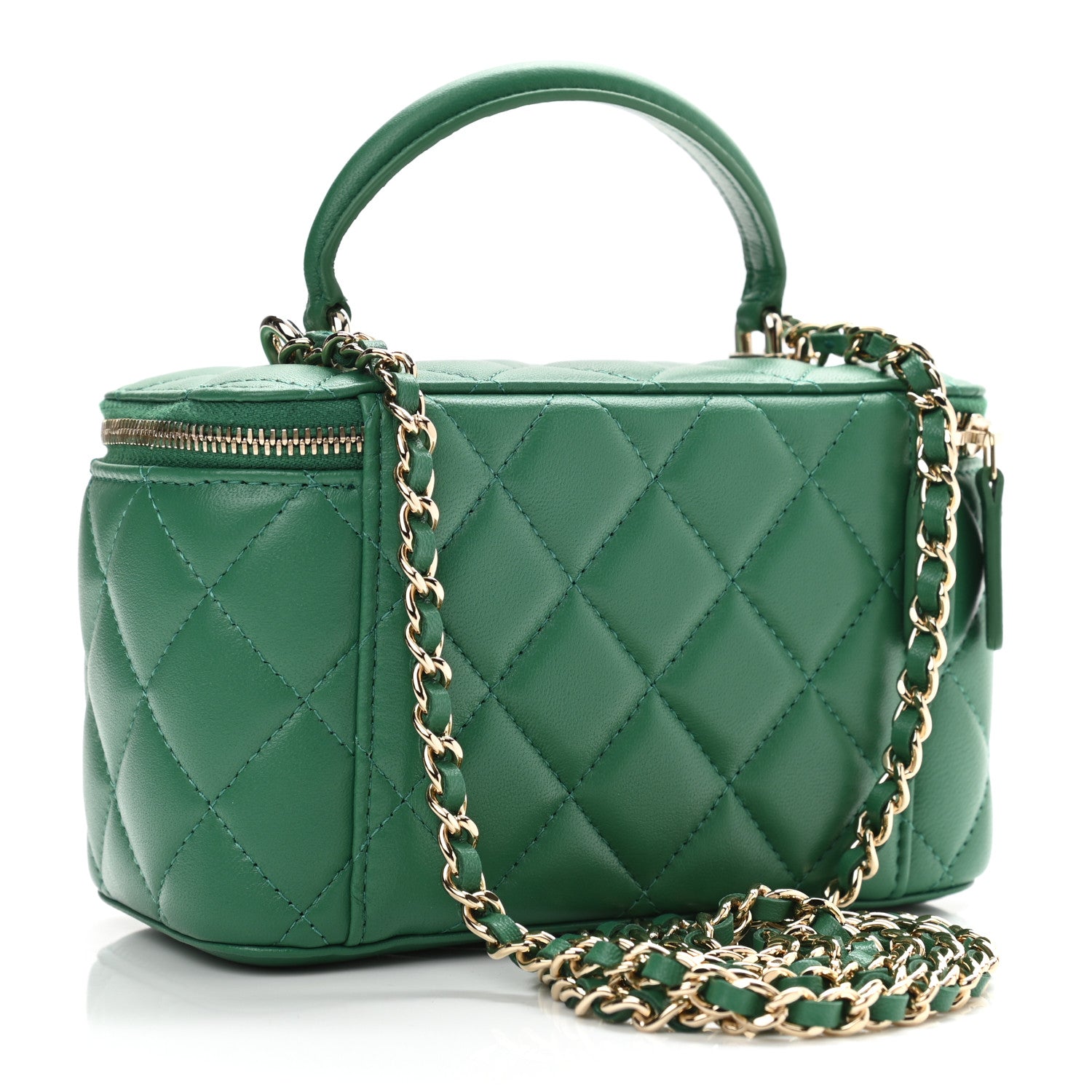 Chanel Lambskin Quilted Small Top Handle Vanity Case With Chain Green 2 of 10