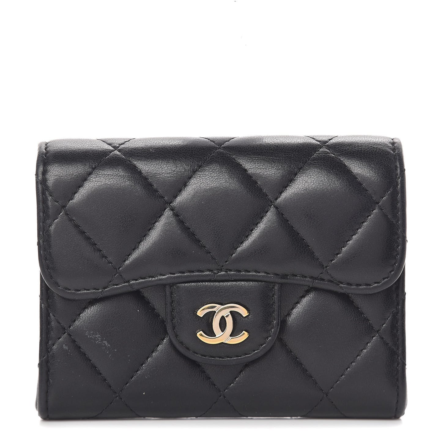 Lambskin Quilted Flap Card Holder Wallet Black