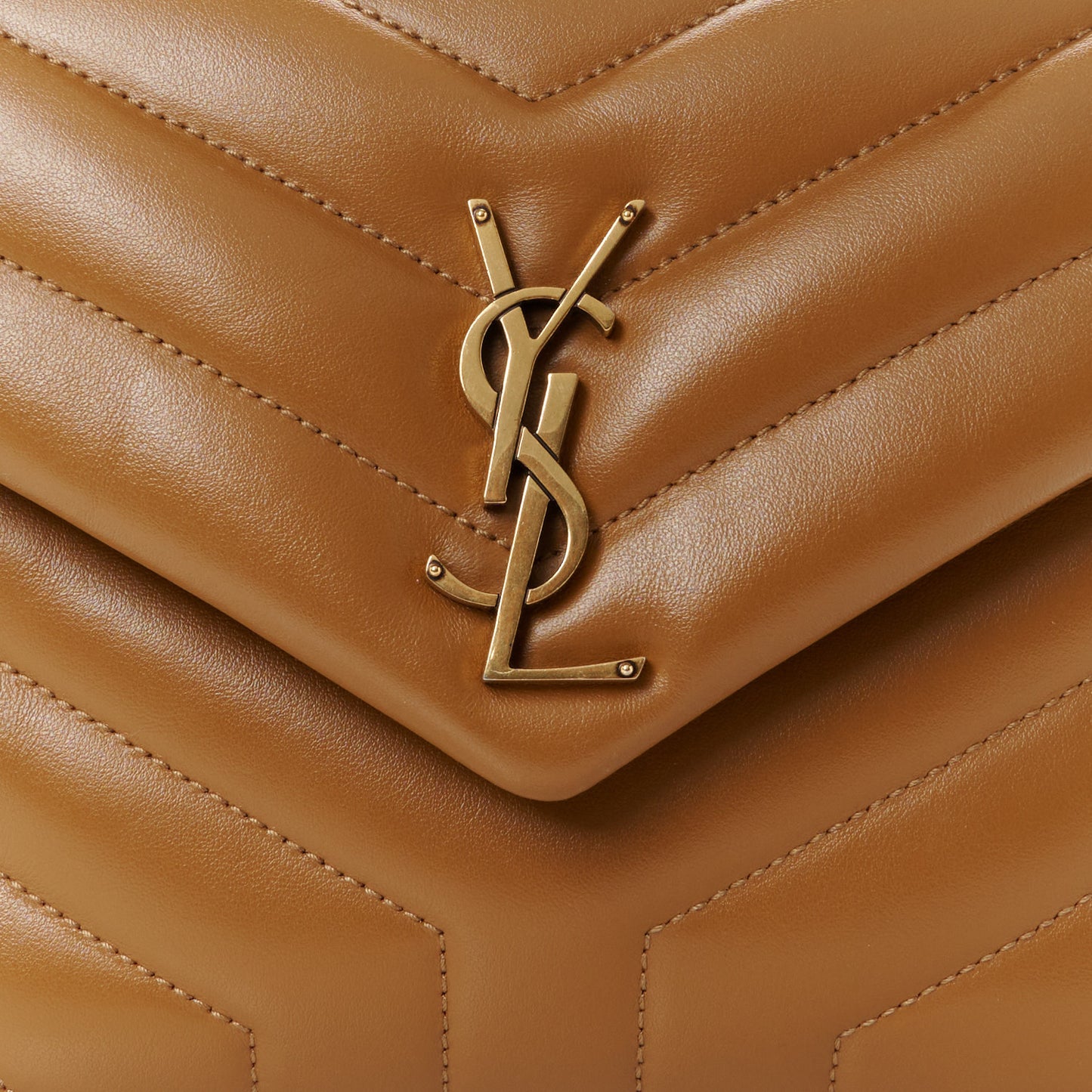 Calfskin Y Quilted Monogram Small Loulou Chain Satchel Dark Natural