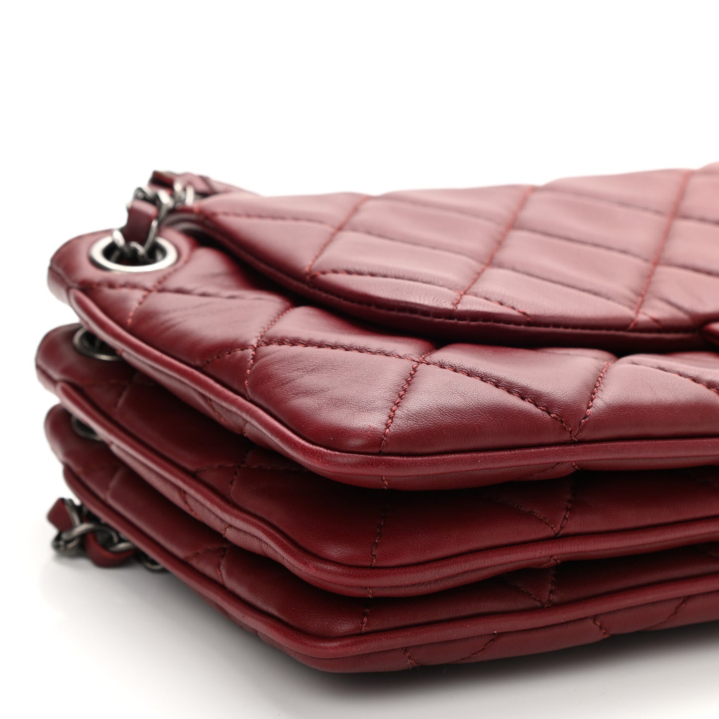 Lambskin Quilted Chanel 3 Accordion Flap Bag Red