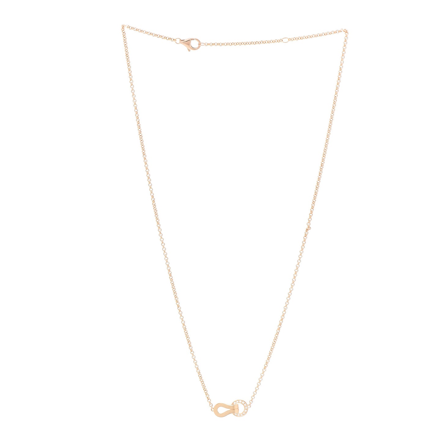 18K Pink Gold Diamond Agrafe Paved Pendant Necklace