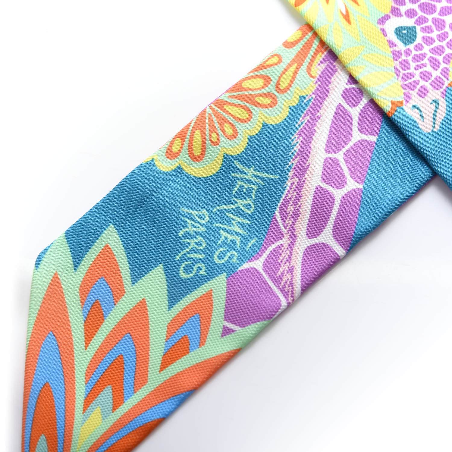 Hermes Silk The Three Graces Twilly Canard Mauve Jaune Fluo 3 of 3