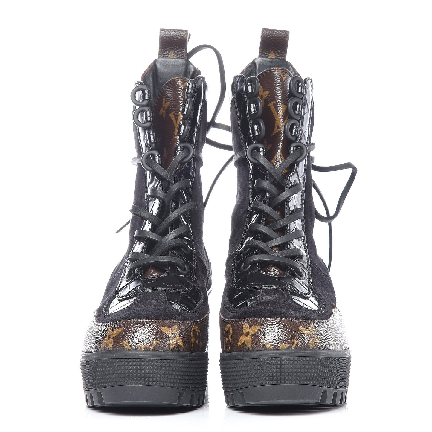 Suede Calfskin Monogram Laureate Platform Desert Boots 35.5 Black