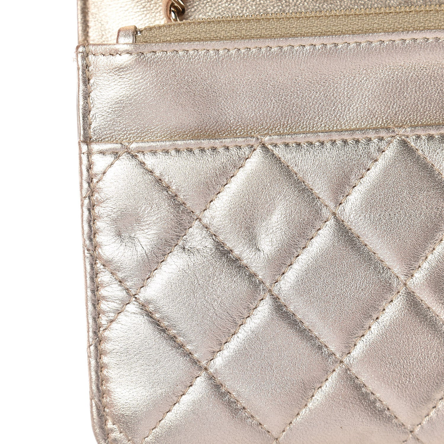 Chanel Lambskin Quilted Wallet On Chain WOC Light Gold 15 of 19