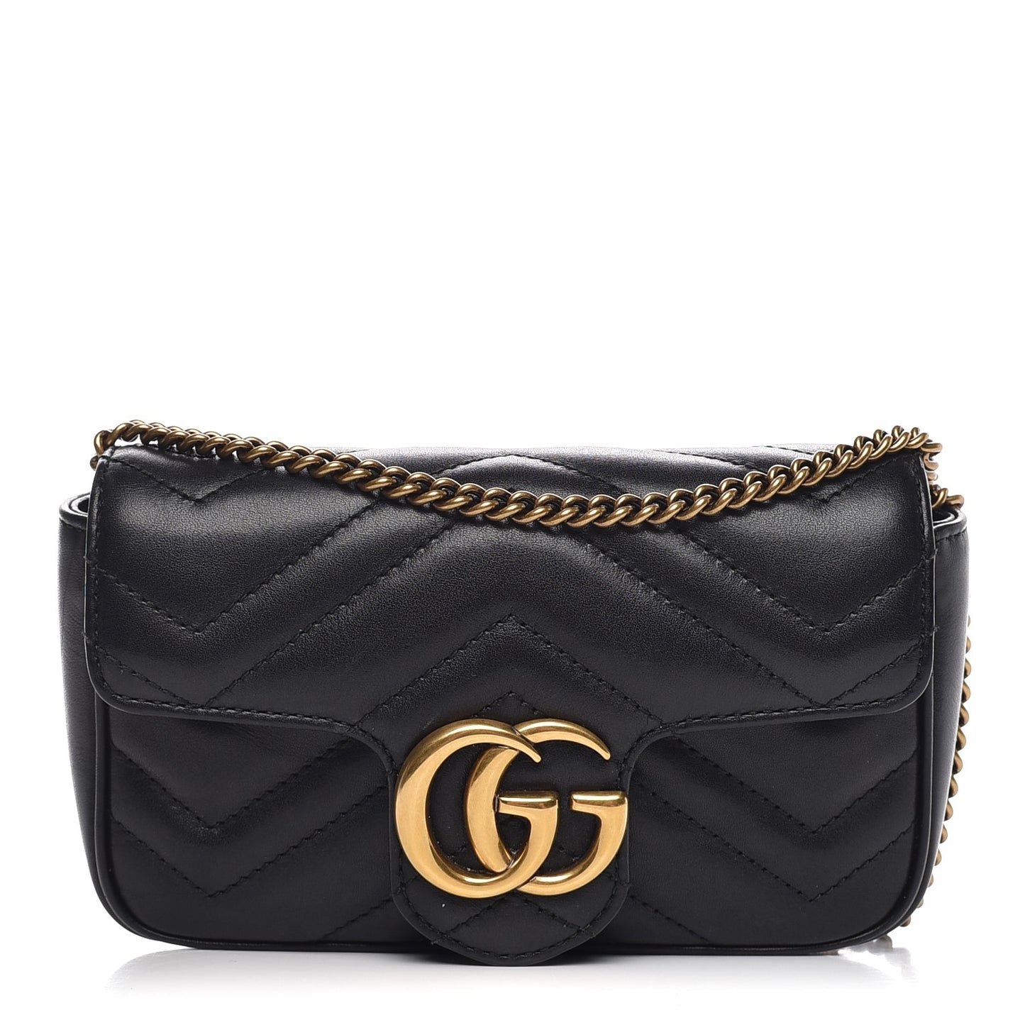 Calfskin Matelasse Super Mini GG Marmont Shoulder Bag Black