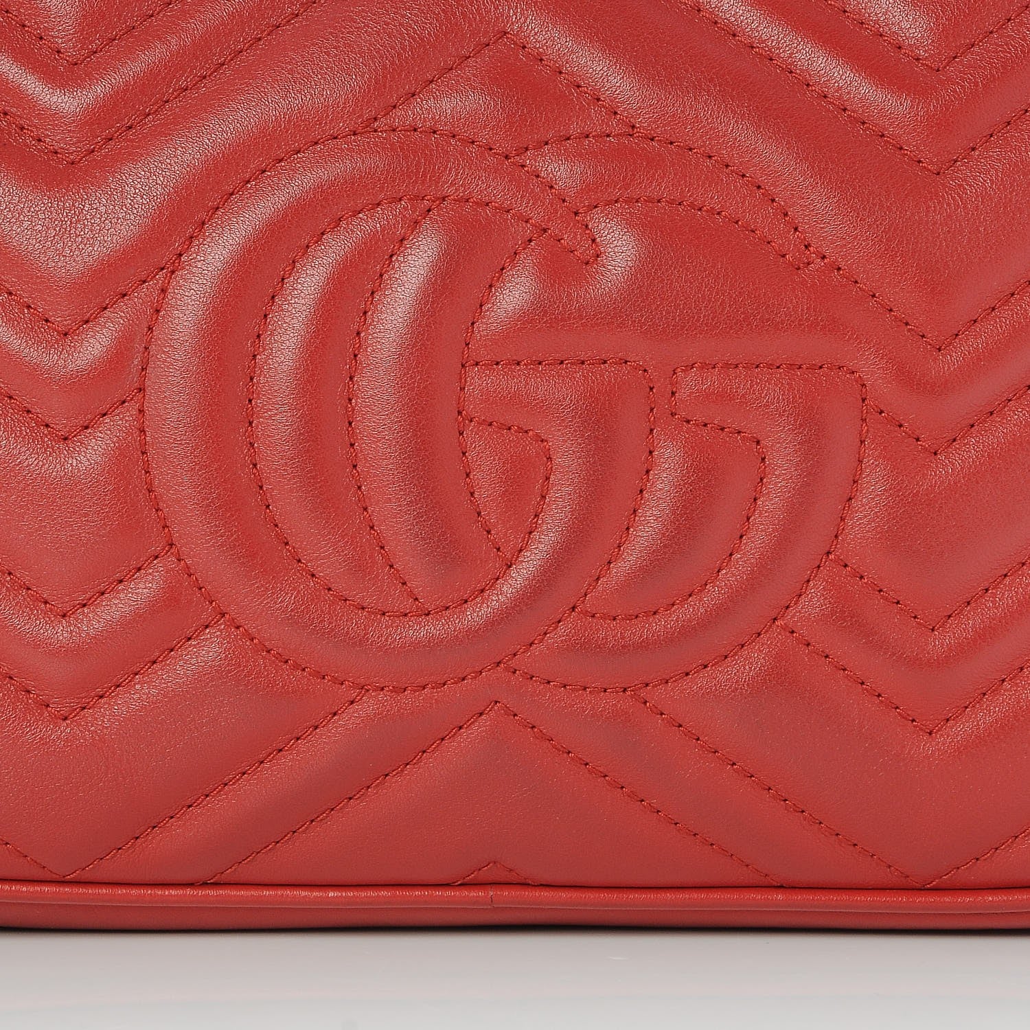 Gucci Calfskin Matelasse Small GG Marmont Chain Shoulder Bag Hibiscus Red 8 of 10