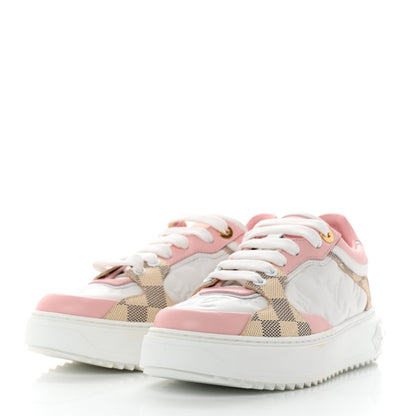 Louis Vuitton Monogram Embossed Calfskin Damier Azur Time Out Sneakers 37 Rose Clair Pink 3 of 9