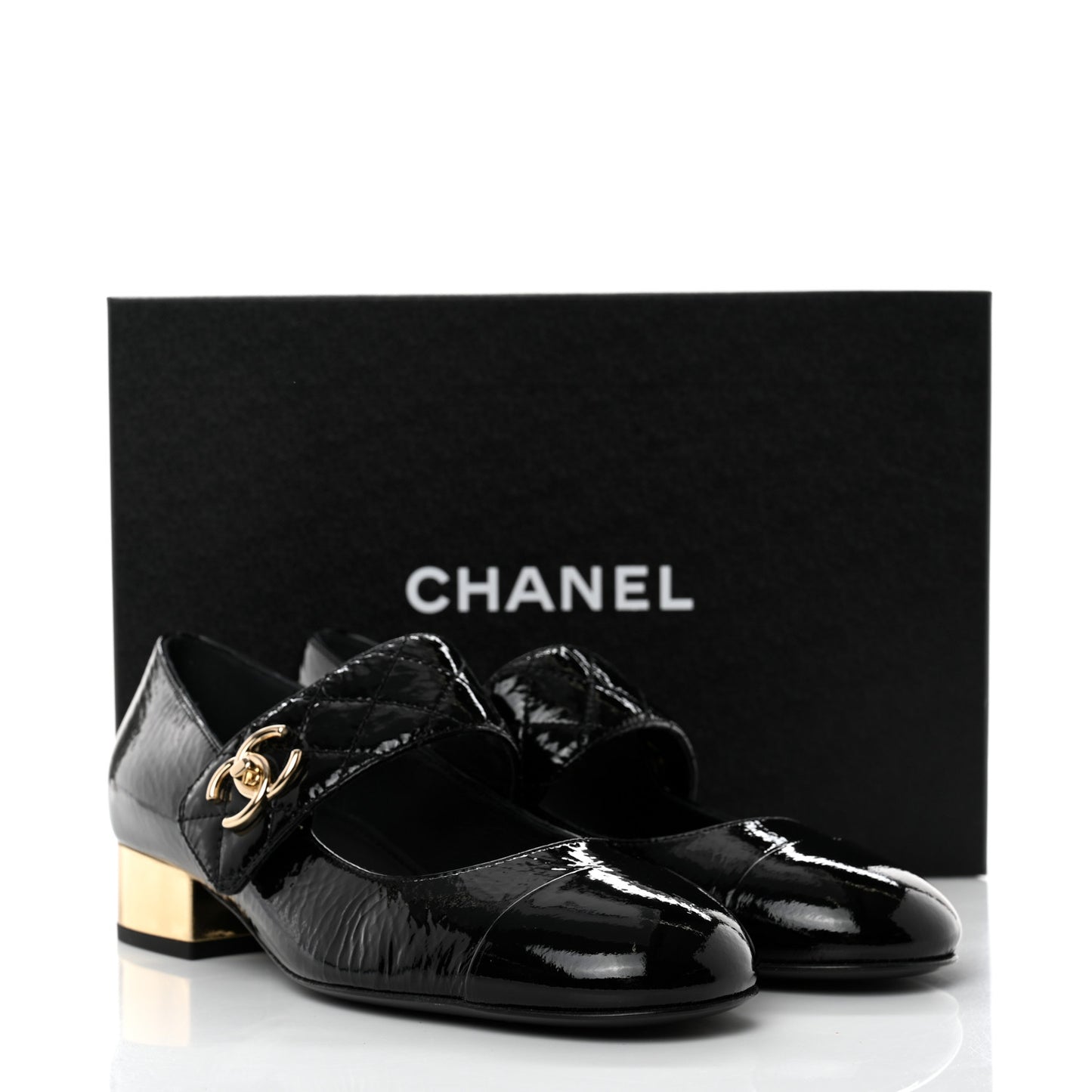 Patent Goatskin Cap Toe Mary Janes 38.5 Black