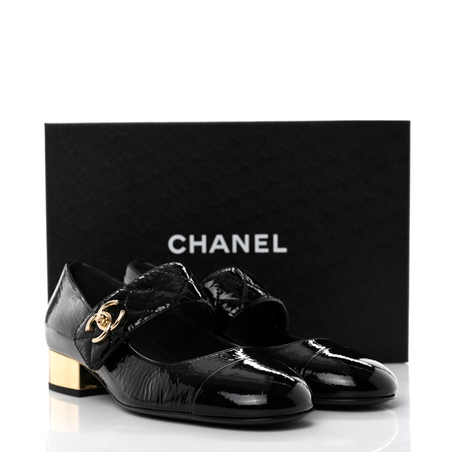 Chanel Patent Goatskin Cap Toe Mary Janes 38.5 Black 11 of 11